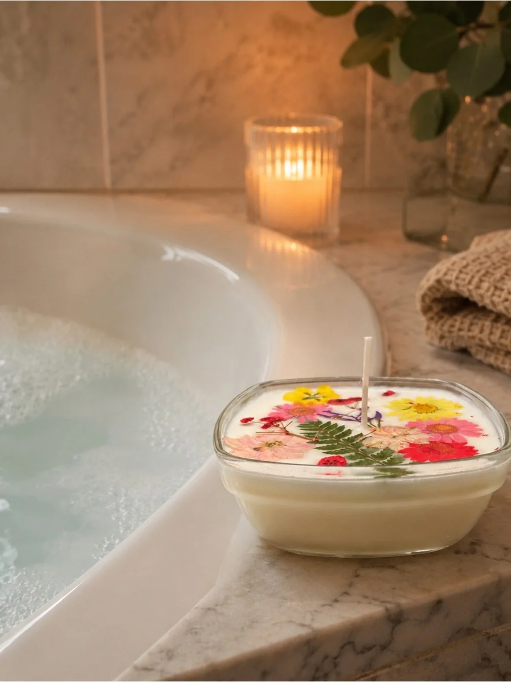 Pressed Flower Soy Candle – Handmade Botanical Candle – Elegant Home Décor Gift